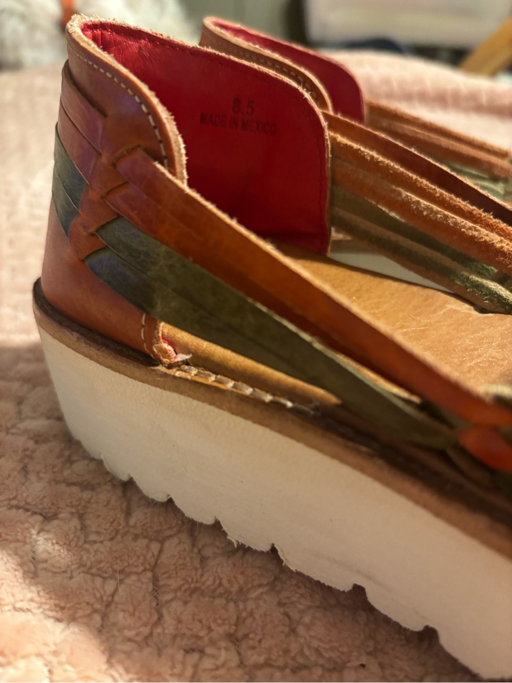 NWOT Bed Stu LeatherWomen's Lizzie Huarache Platform rustic tan and green 8.5 - Picture 8 of 10